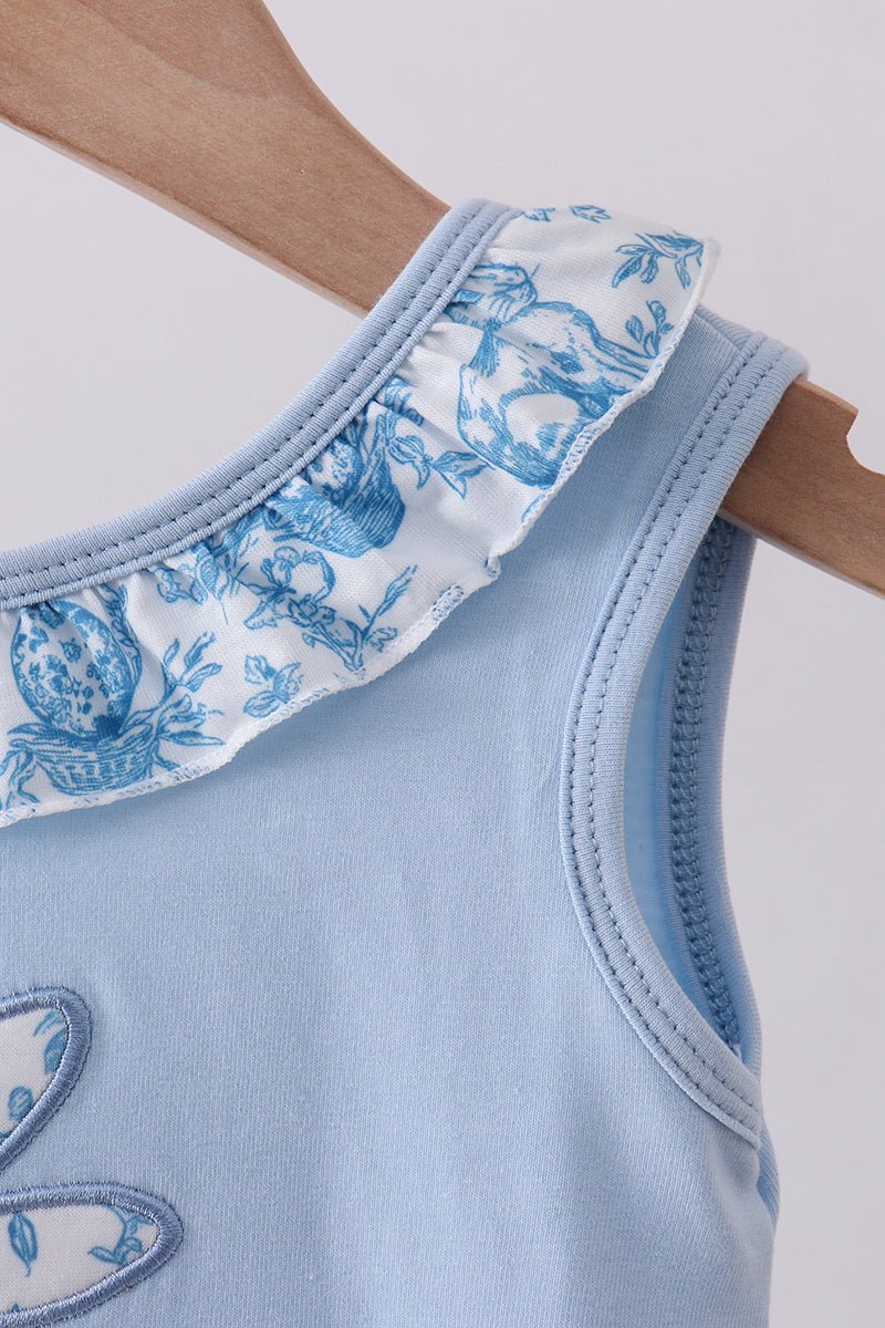 Blue bunny applique ruffle bubble - Abbies Place