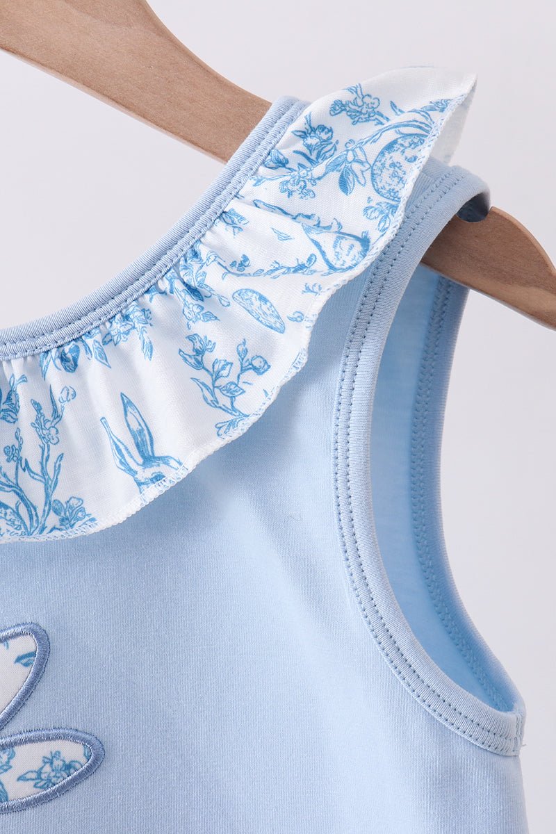 Blue bunny applique ruffle dress - Abbies Place