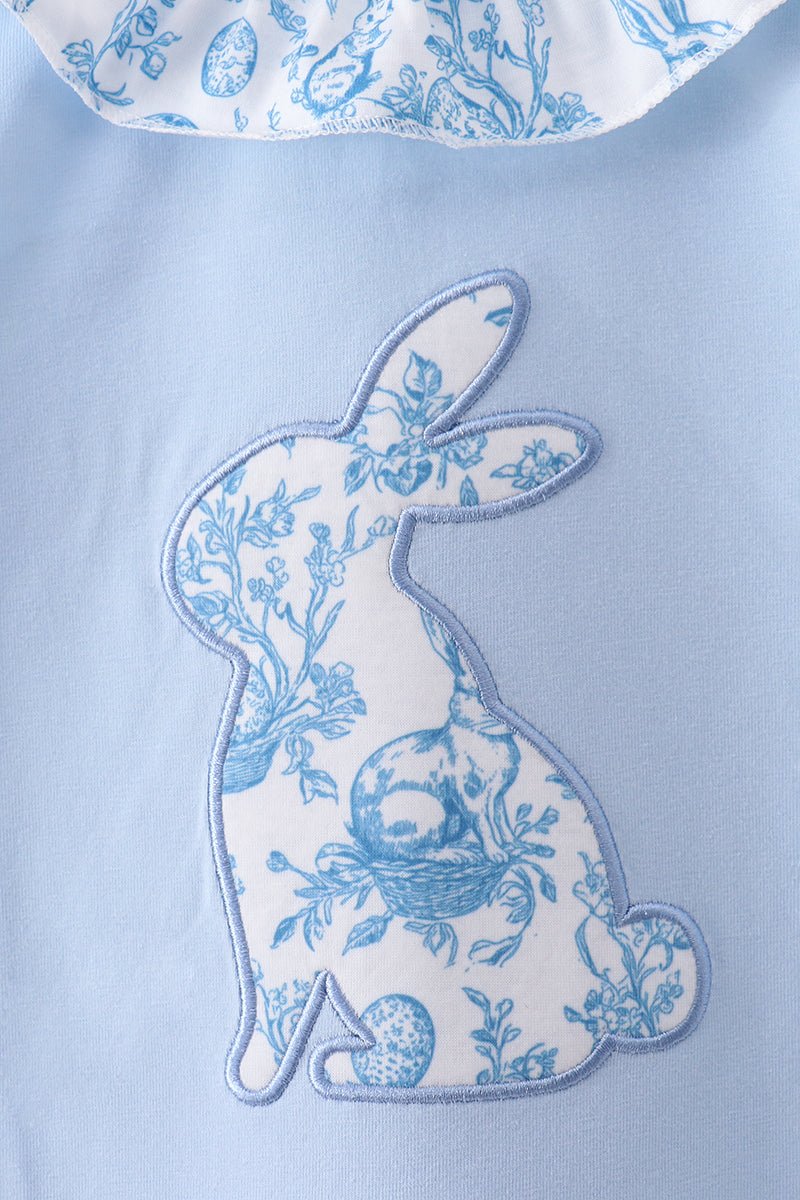 Blue bunny applique ruffle dress - Abbies Place