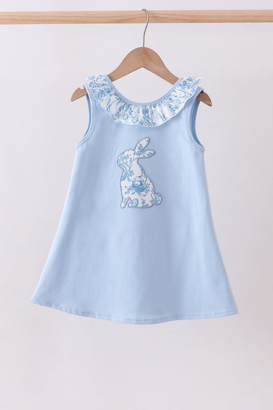 Blue bunny applique ruffle dress - Abbies Place