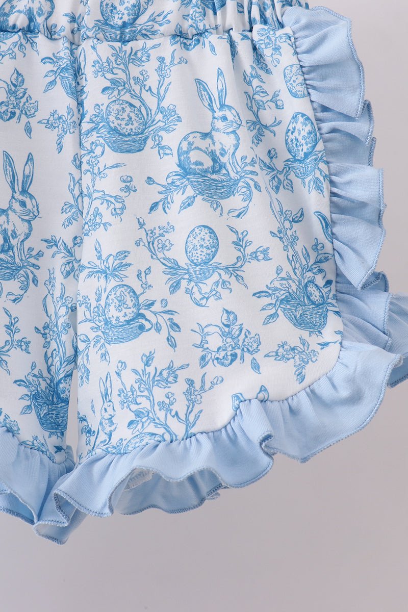 Blue bunny applique ruffle shorts set - Abbies Place