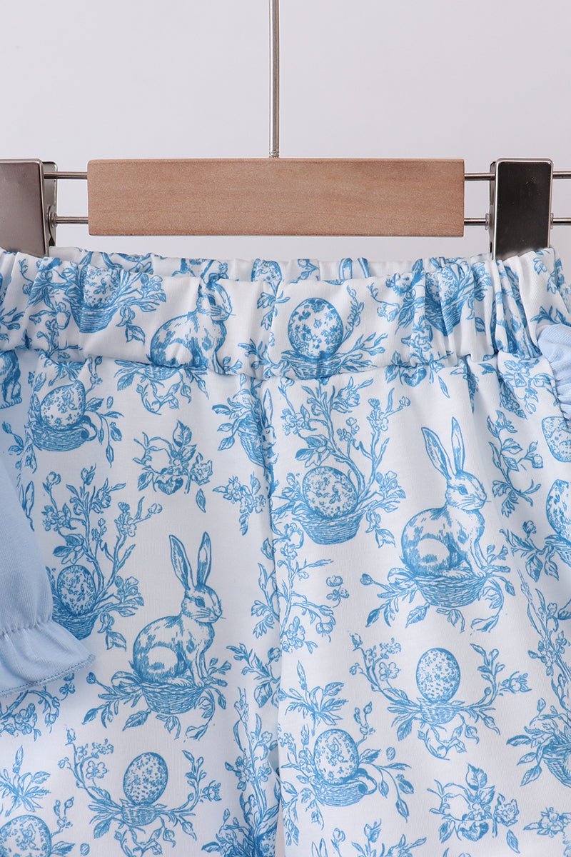 Blue bunny applique ruffle shorts set - Abbies Place
