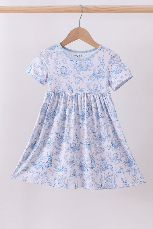 Blue bunny egg bamboo dress - Abbies Place