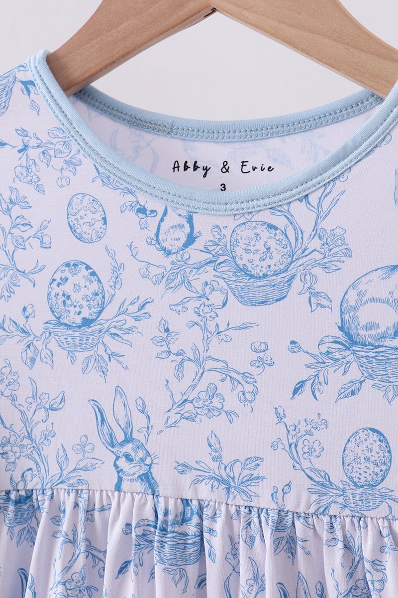 Blue bunny egg bamboo dress - Abbies Place
