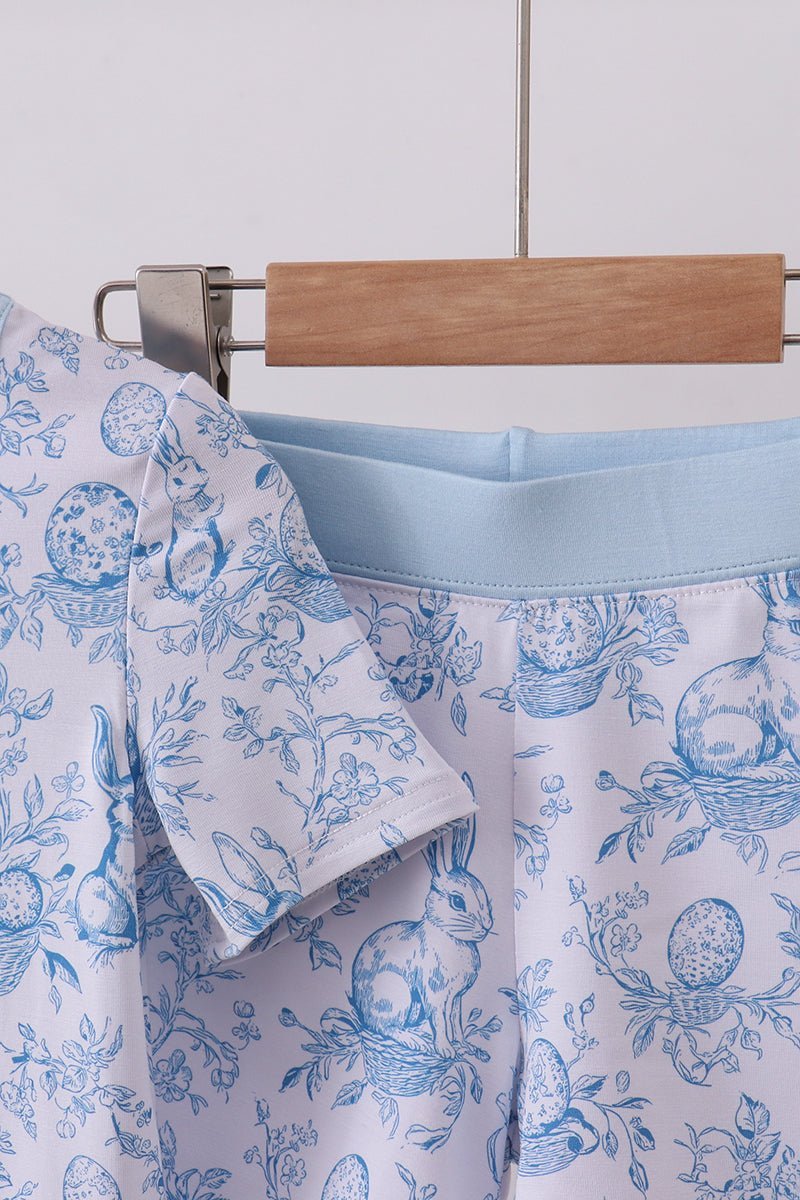 Blue bunny egg bamboo pajama shorts set - Abbies Place