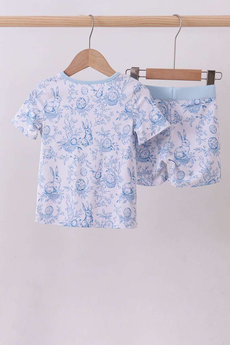 Blue bunny egg bamboo pajama shorts set - Abbies Place