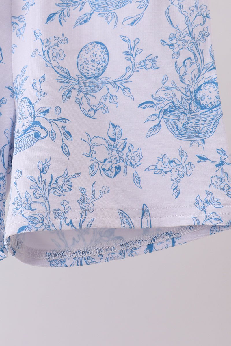 Blue bunny egg bamboo pajama shorts set - Abbies Place