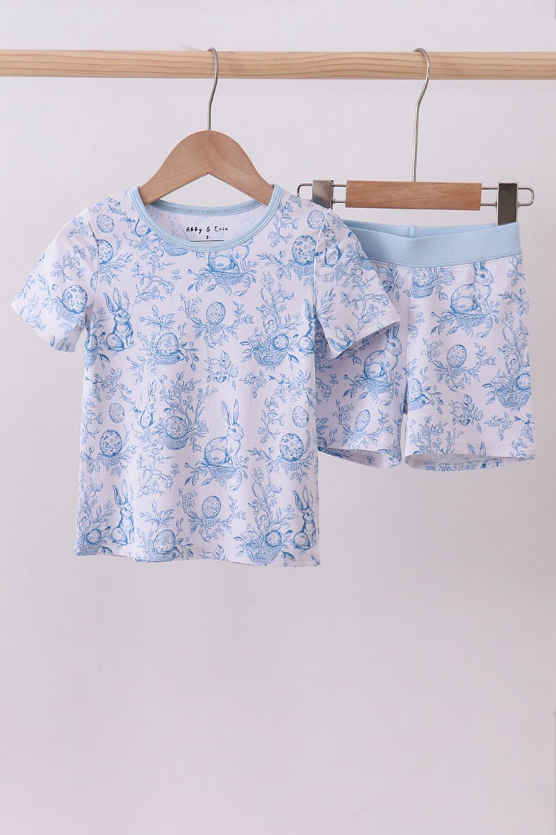 Blue bunny egg bamboo pajama shorts set - Abbies Place