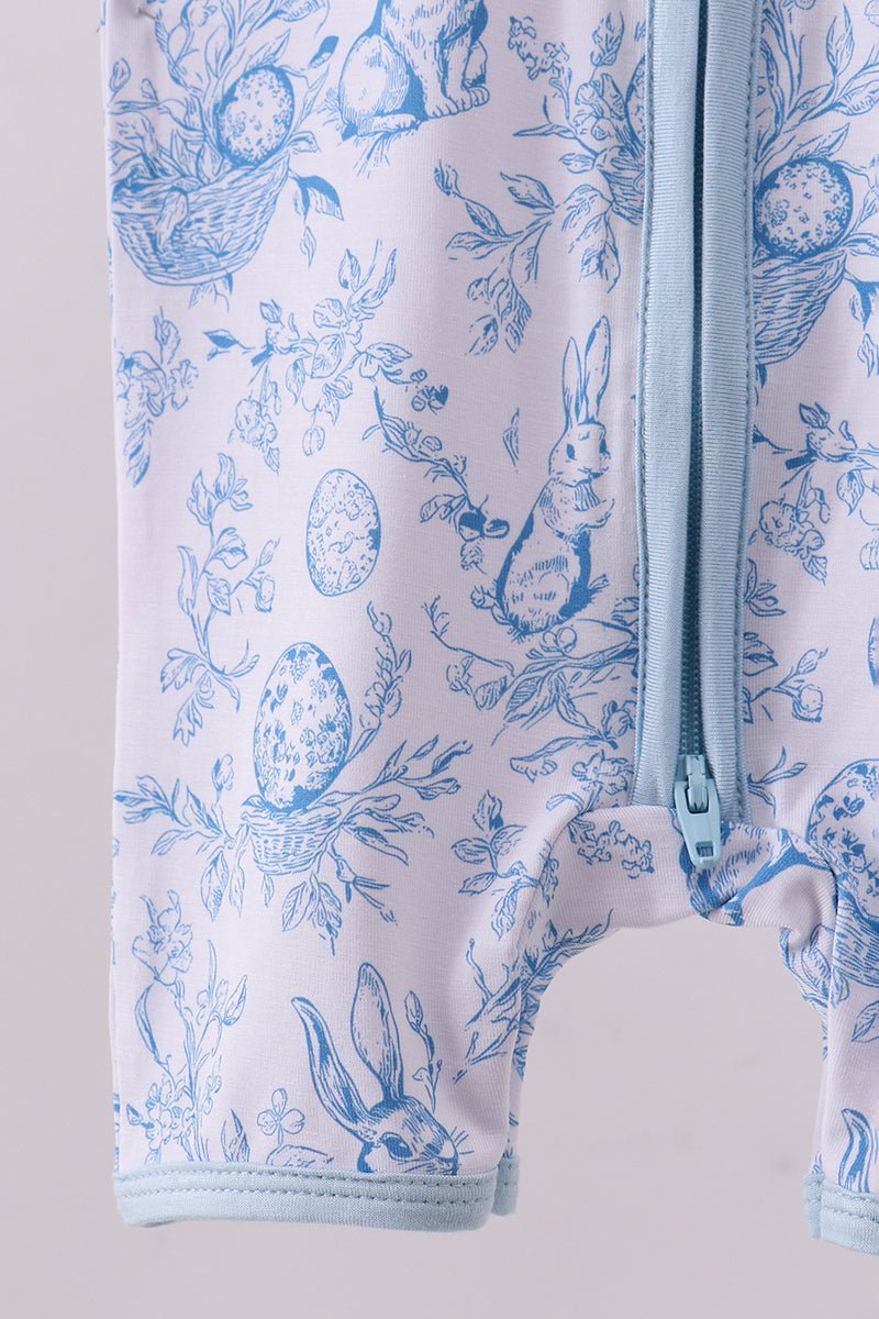 Blue bunny egg bamboo romper - Abbies Place