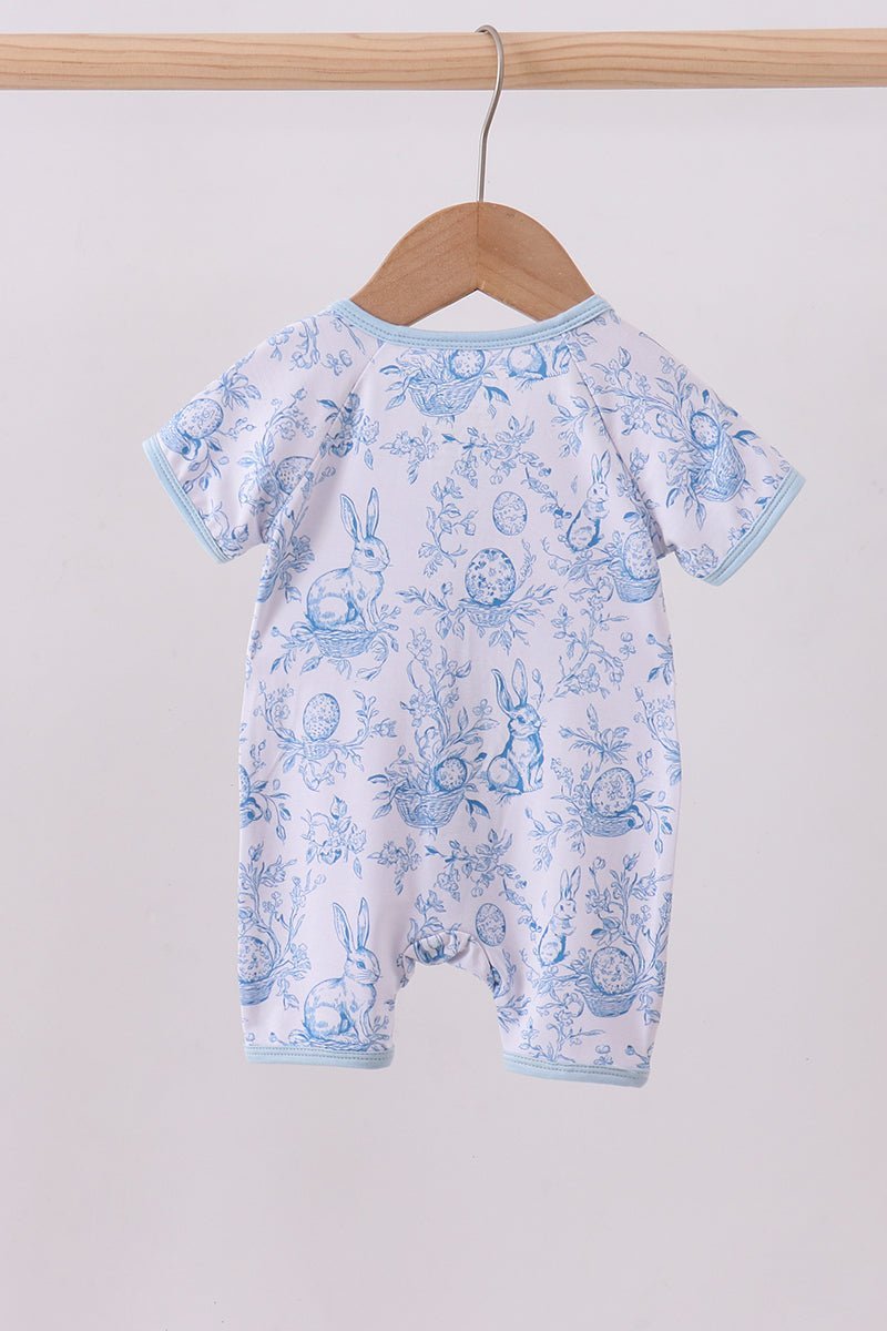 Blue bunny egg bamboo romper - Abbies Place