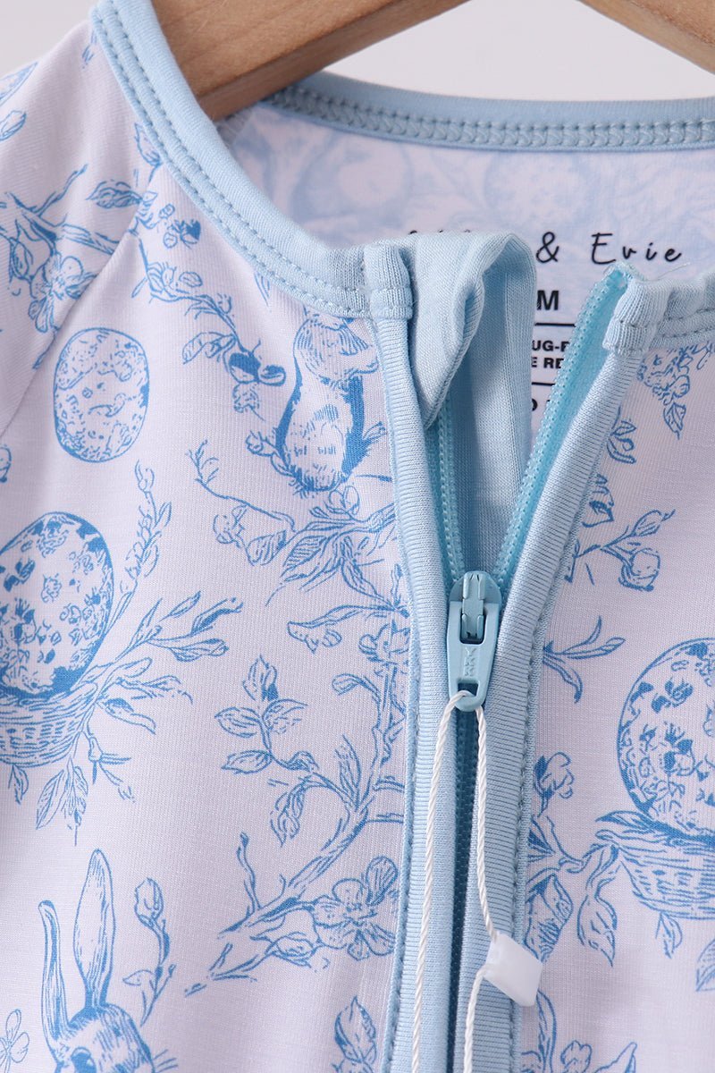 Blue bunny egg bamboo romper - Abbies Place