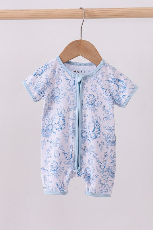 Blue bunny egg bamboo romper - Abbies Place