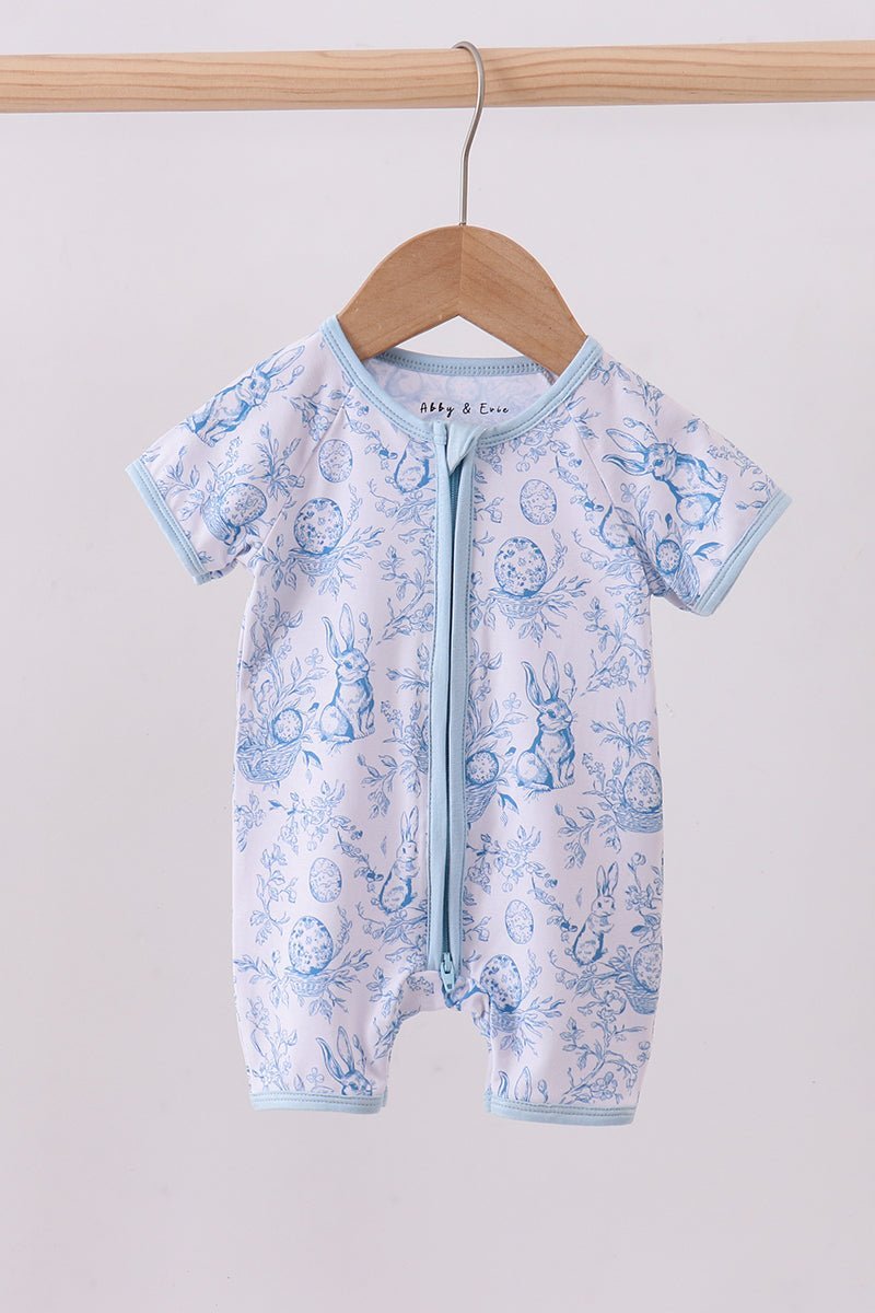 Blue bunny egg bamboo romper - Abbies Place