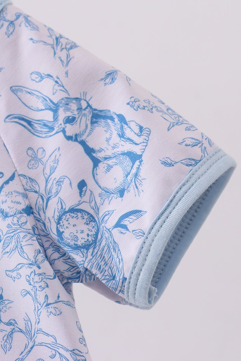 Blue bunny egg bamboo romper - Abbies Place