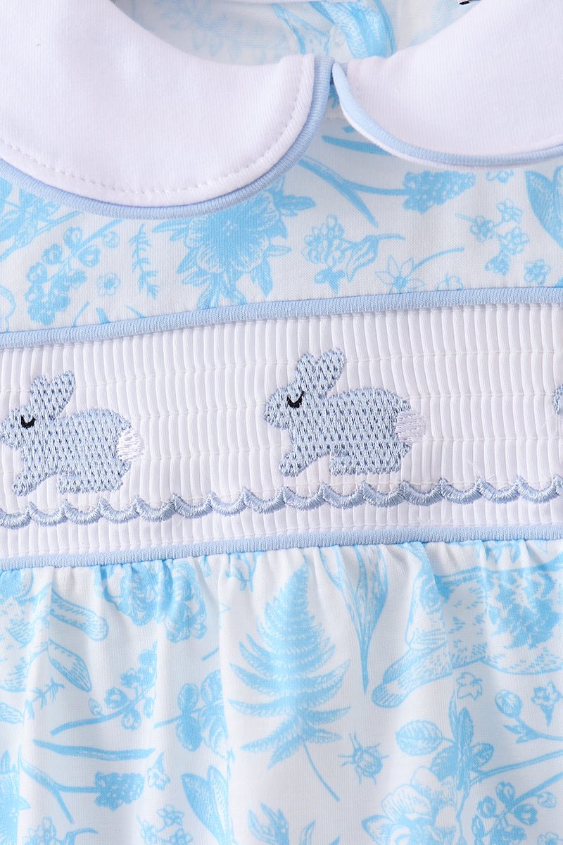 Blue bunny smocked peter pan collar bubble - Abbies Place