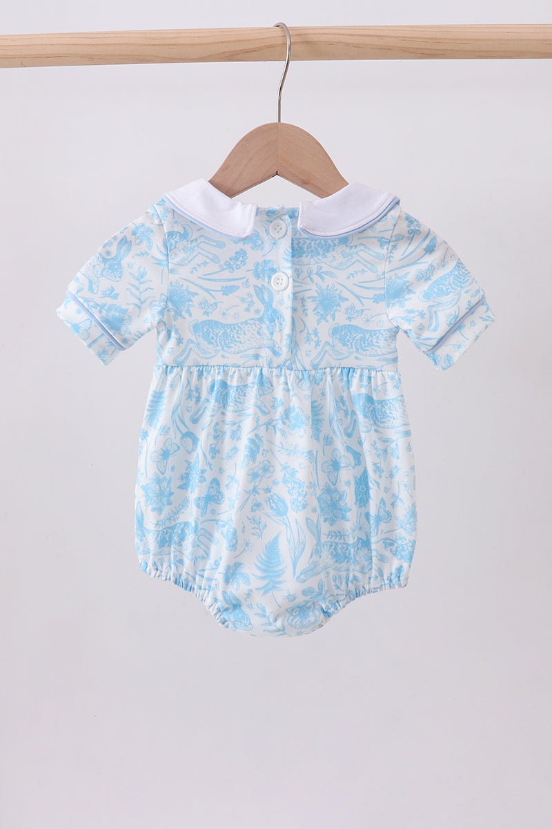 Blue bunny smocked peter pan collar bubble - Abbies Place