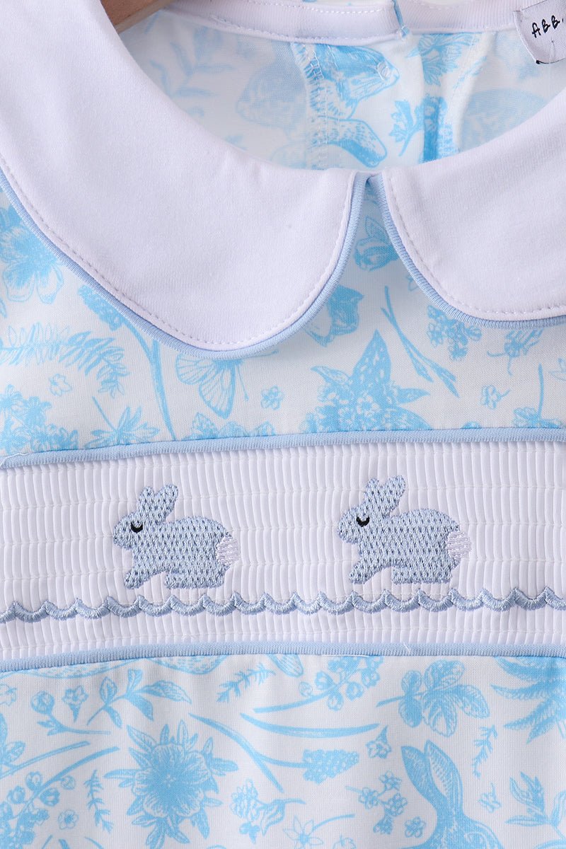 Blue bunny smocked peter pan collar shorts set - Abbies Place