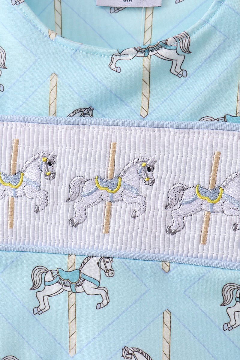 Blue carousel smocked jonjon - Abbies Place