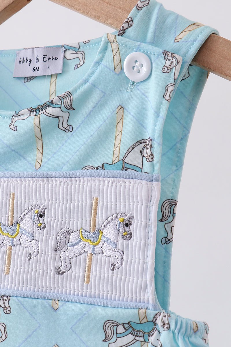 Blue carousel smocked jonjon - Abbies Place