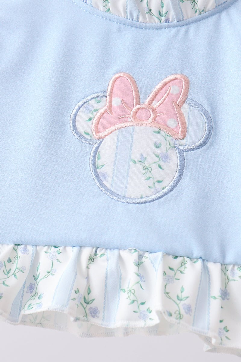Blue character applique ruffle 2pc swimsuit - Abbies Place
