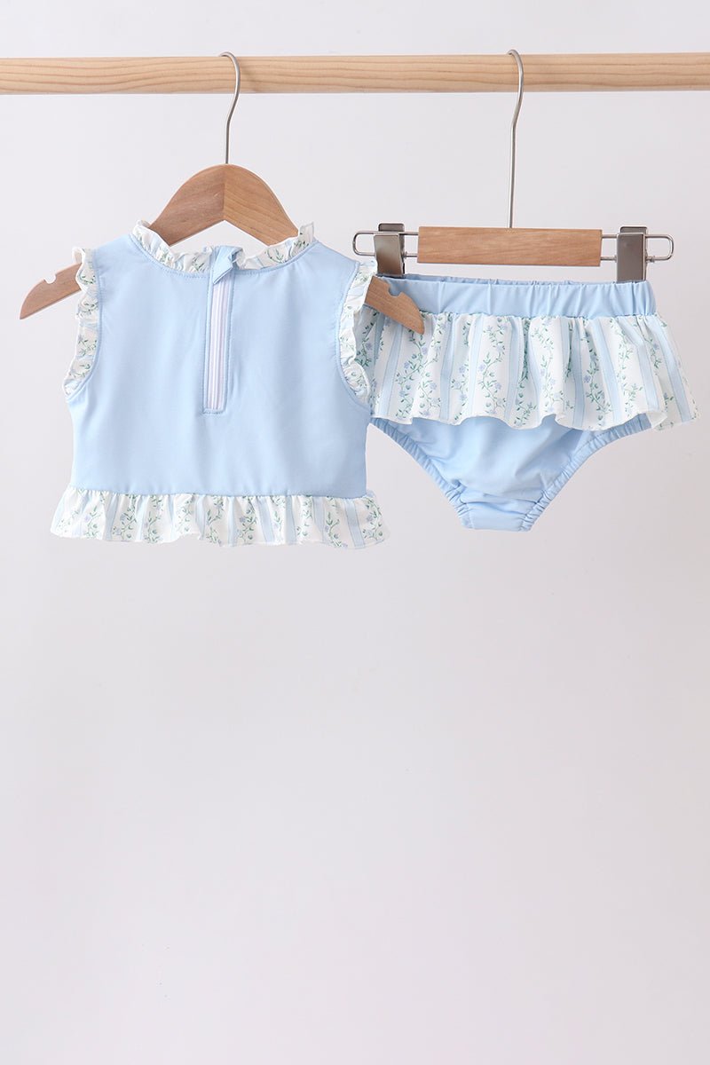Blue character applique ruffle 2pc swimsuit - Abbies Place