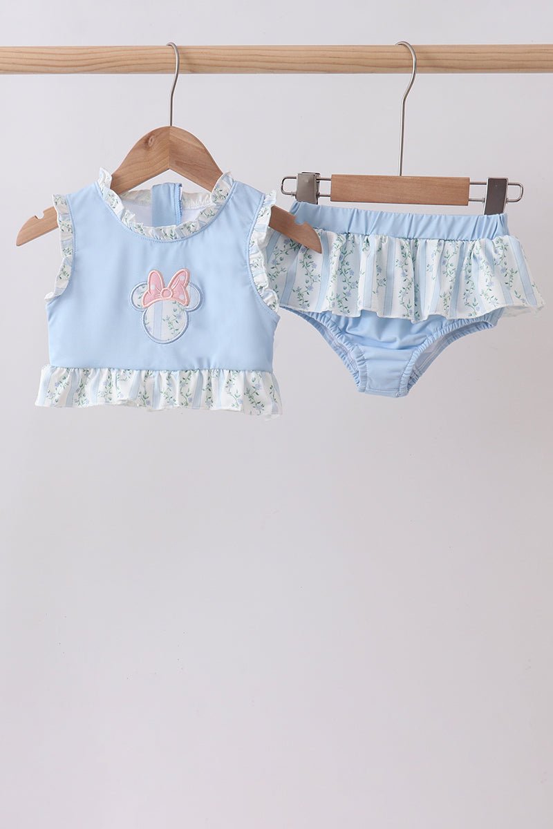 Blue character applique ruffle 2pc swimsuit - Abbies Place