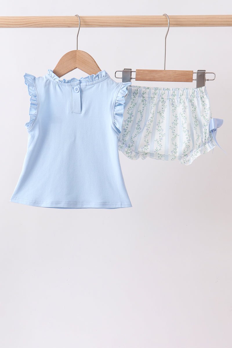 Blue character applique ruffle bloomer set - Abbies Place