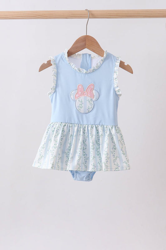 Blue character applique ruffle one-piece swimsuit - Abbies Place