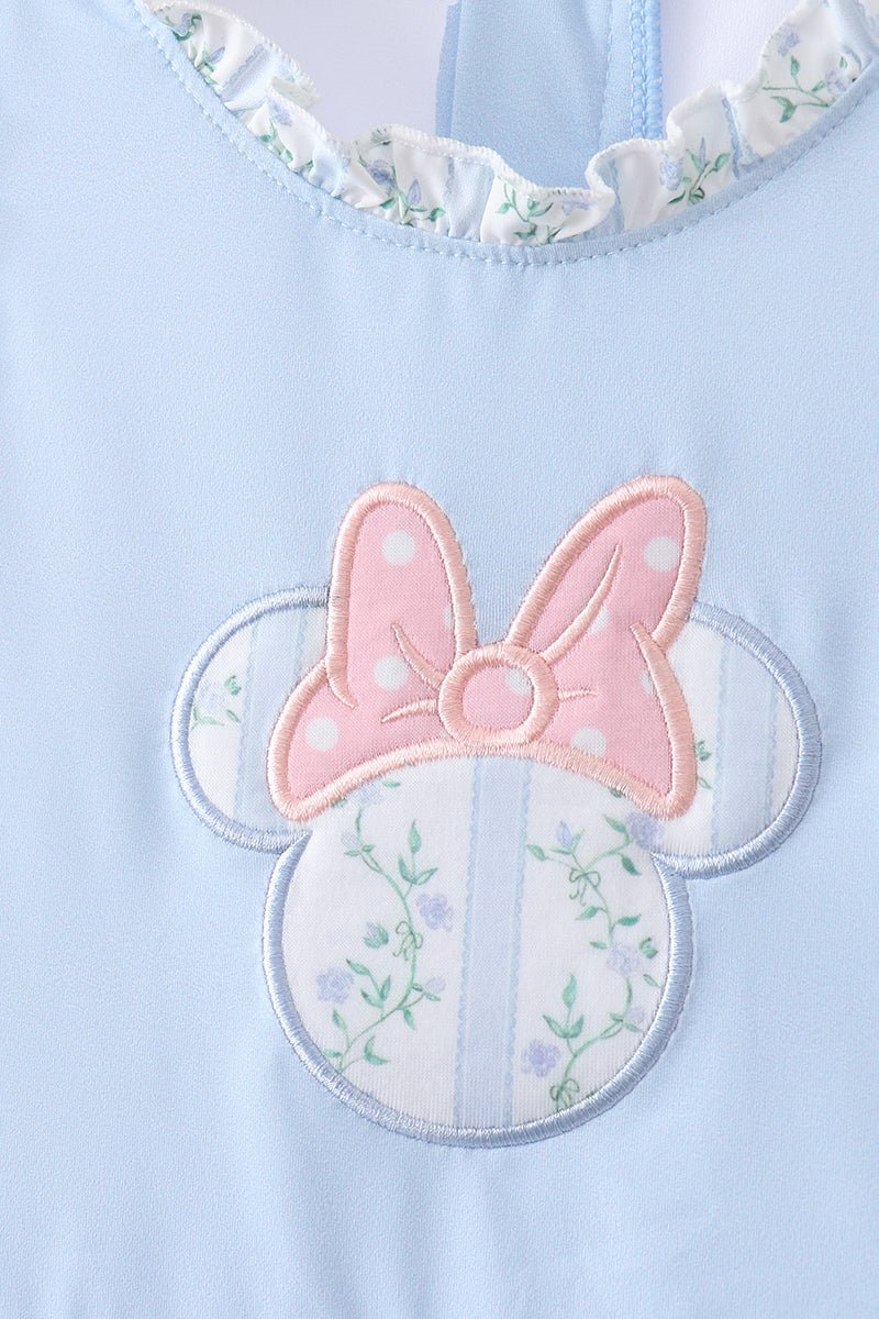 Blue character applique ruffle one-piece swimsuit - Abbies Place