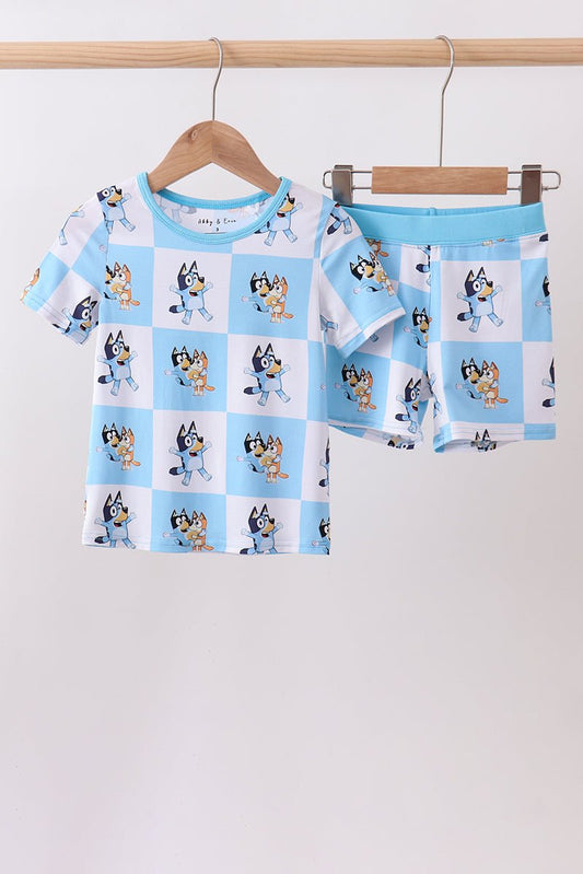 Blue character checkered bamboo pajama set - Abbies Place