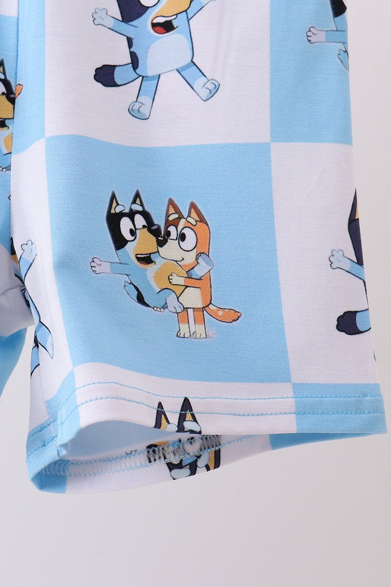 Blue character checkered bamboo pajama set - Abbies Place