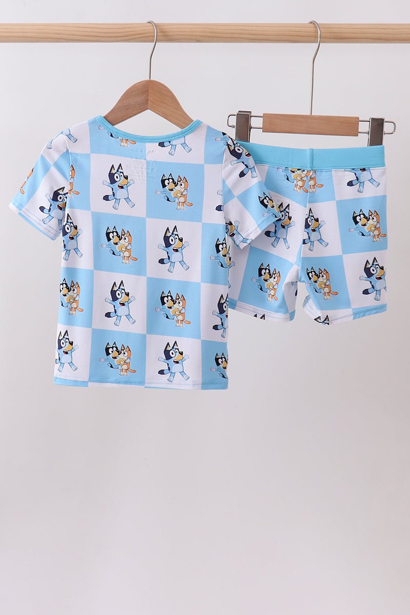 Blue character checkered bamboo pajama set - Abbies Place