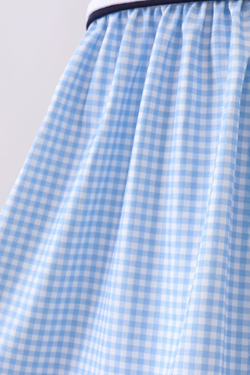 Blue character embroidery gingham bloomer set - Abbies Place