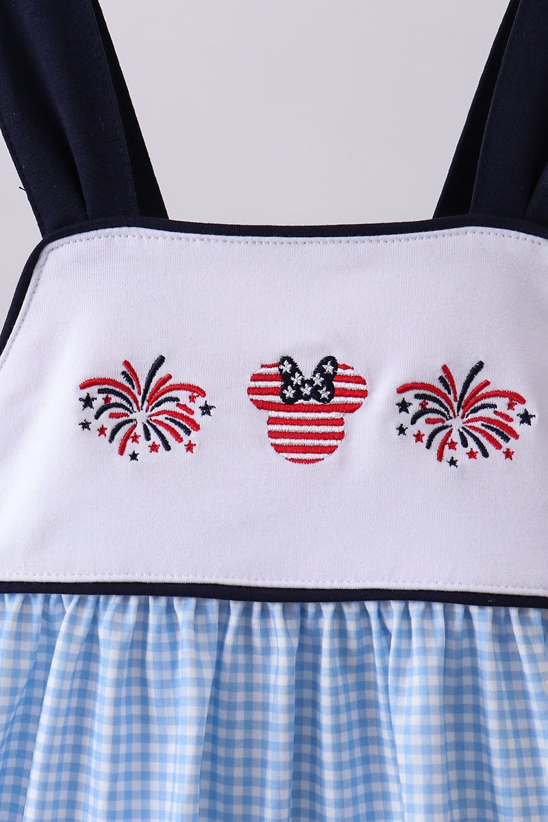 Blue character embroidery gingham bloomer set - Abbies Place