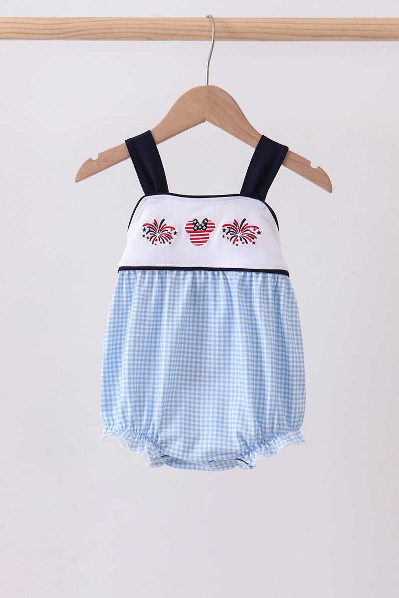 Blue character embroidery gingham bubble - Abbies Place