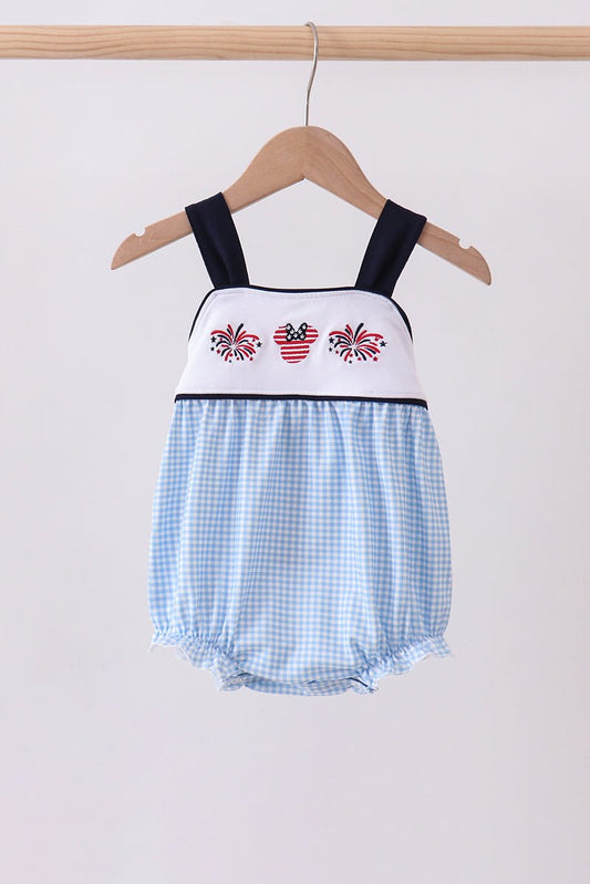 Blue character embroidery gingham bubble - Abbies Place