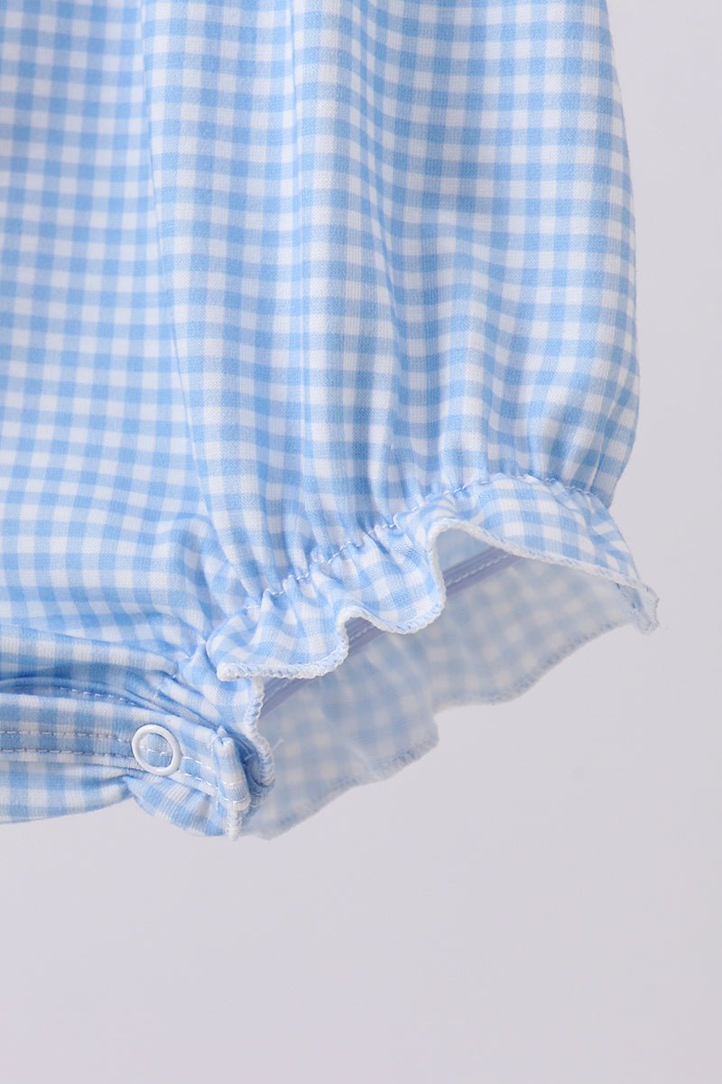 Blue character embroidery gingham bubble - Abbies Place