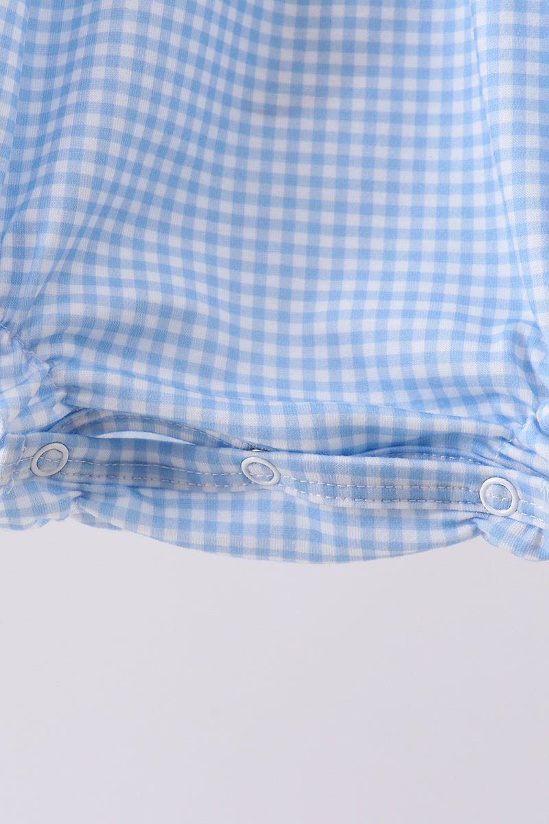 Blue character embroidery gingham bubble - Abbies Place