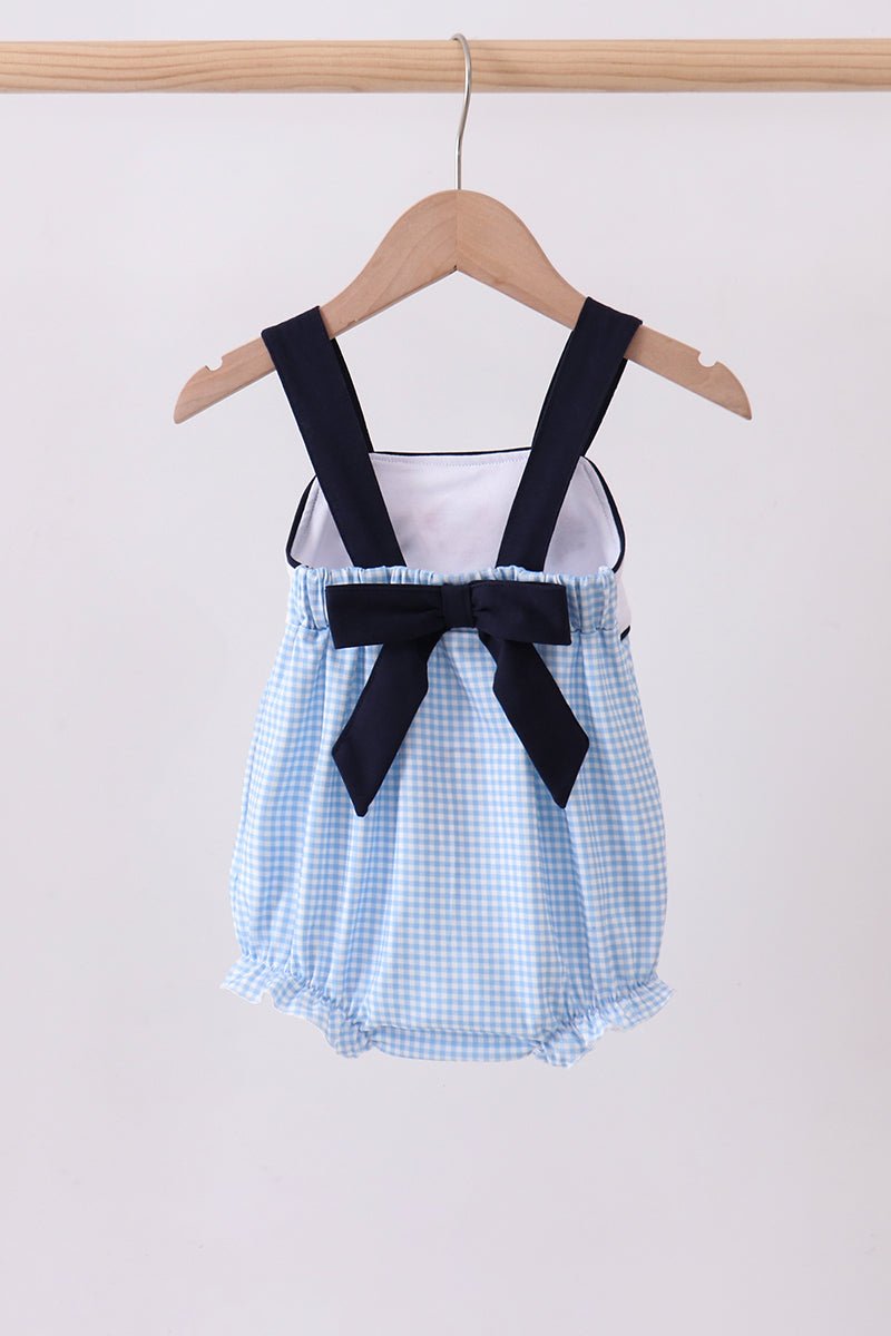 Blue character embroidery gingham bubble - Abbies Place