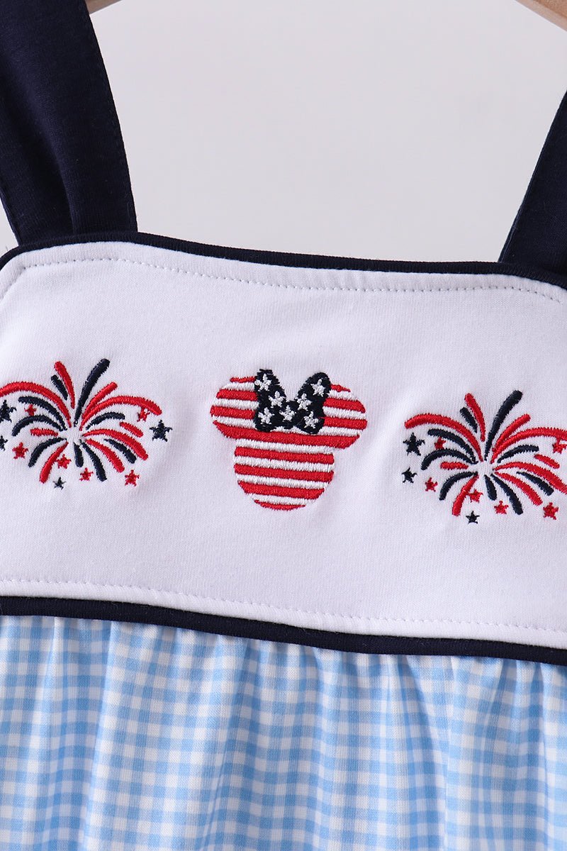 Blue character embroidery gingham bubble - Abbies Place