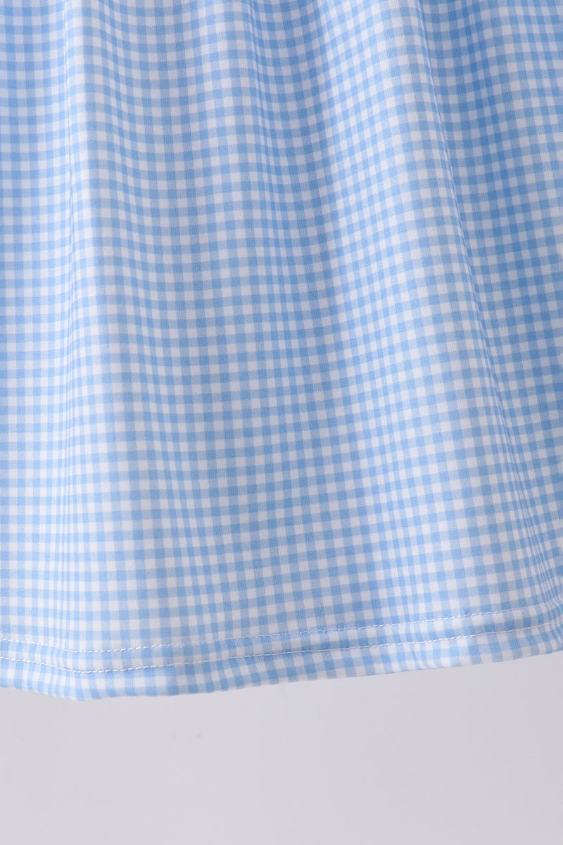 Blue character fireworks embroidery gingham dress - Abbies Place