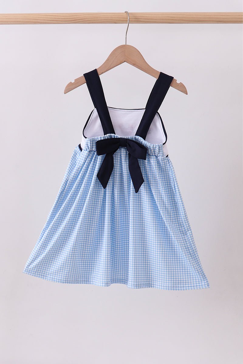 Blue character fireworks embroidery gingham dress - Abbies Place