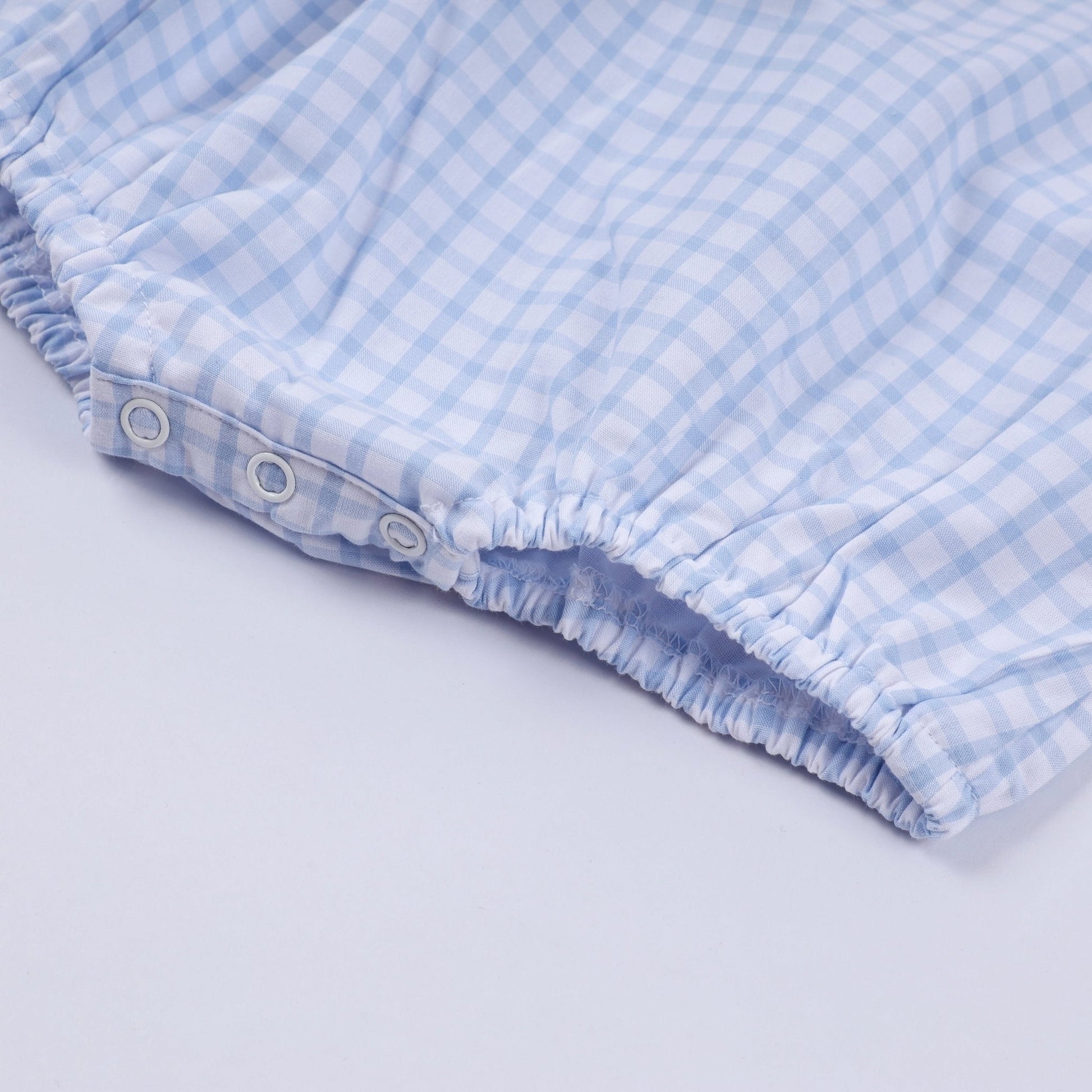 Blue character hand smocked gingham bubble - Abbies Place