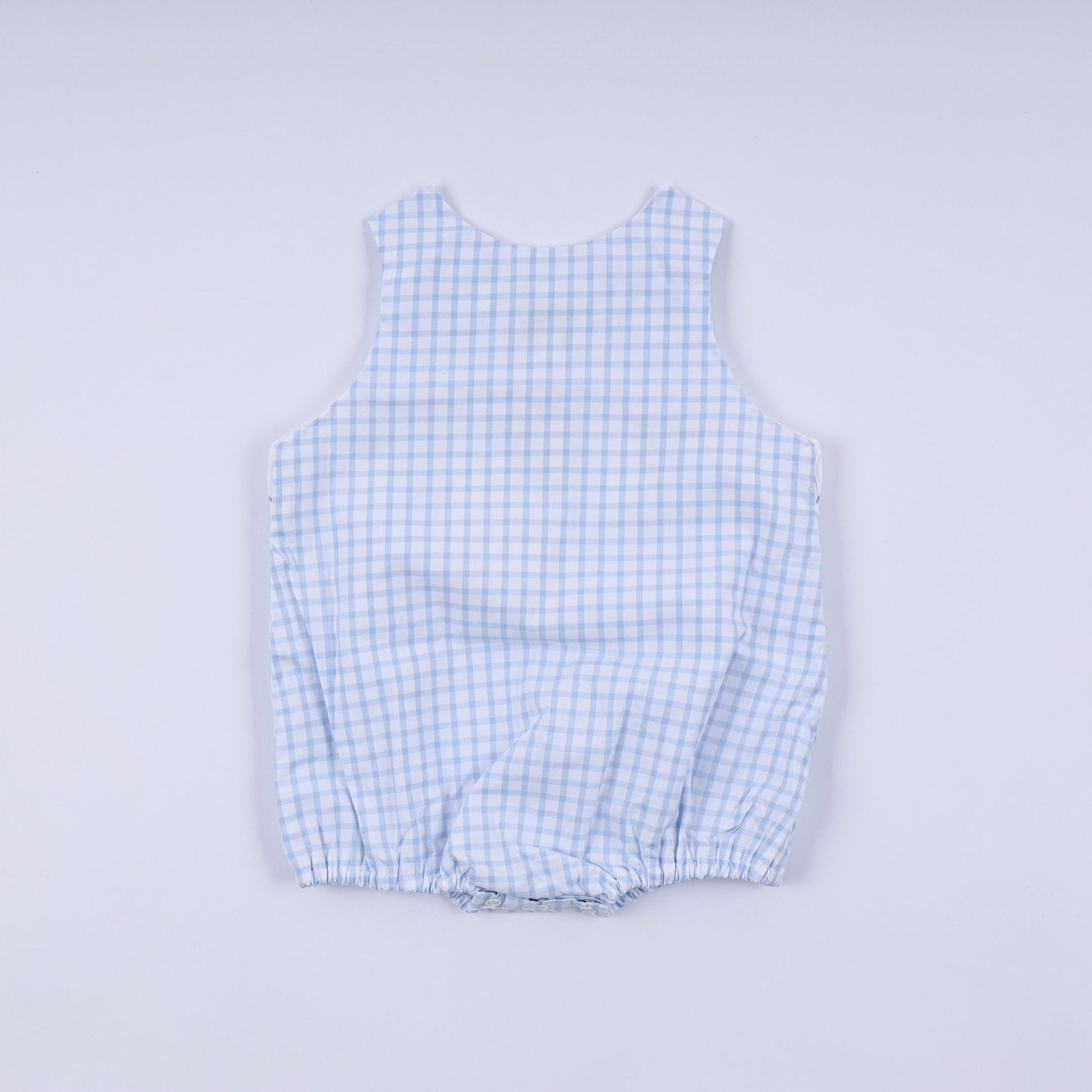 Blue character hand smocked gingham bubble - Abbies Place