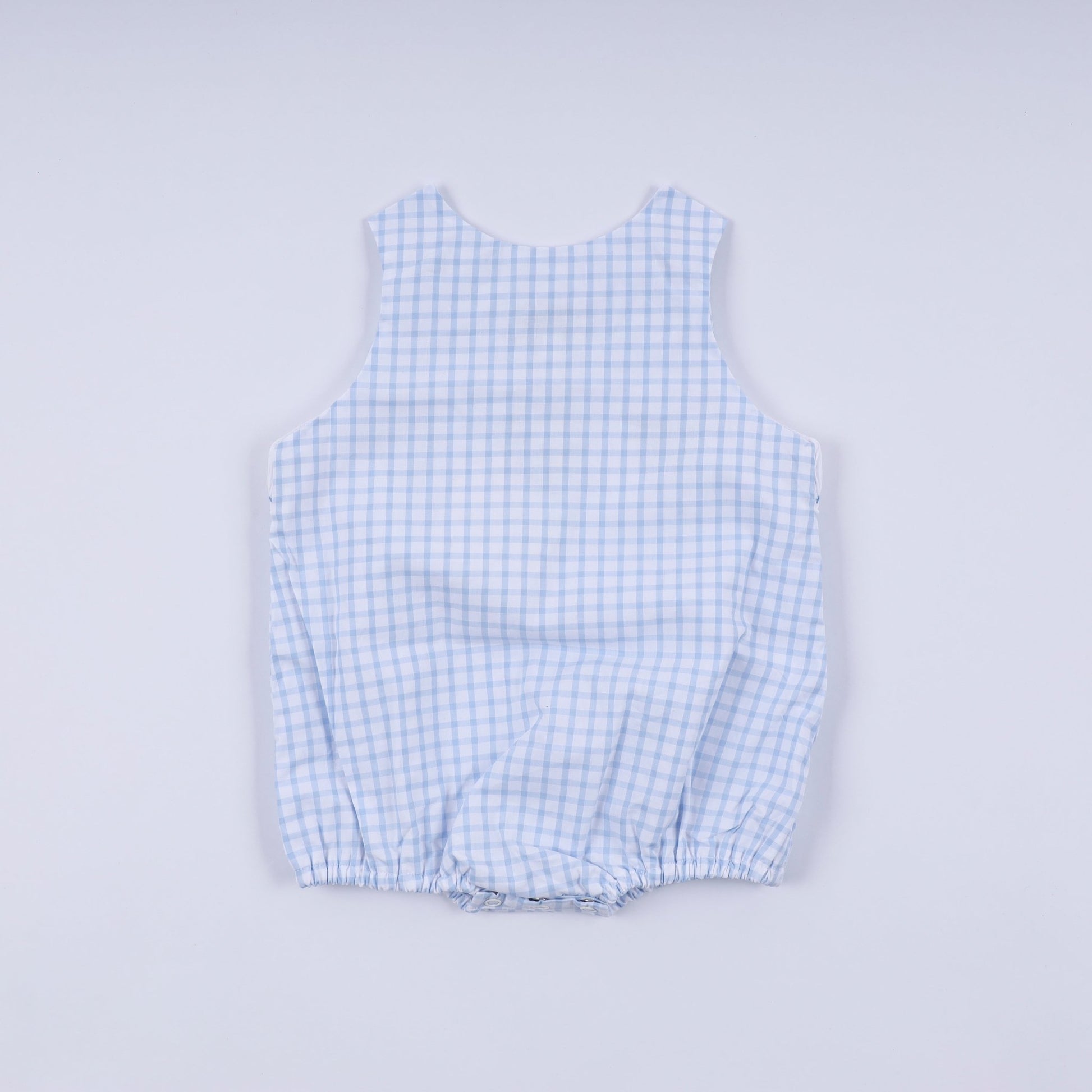 Blue character hand smocked gingham bubble - Abbies Place