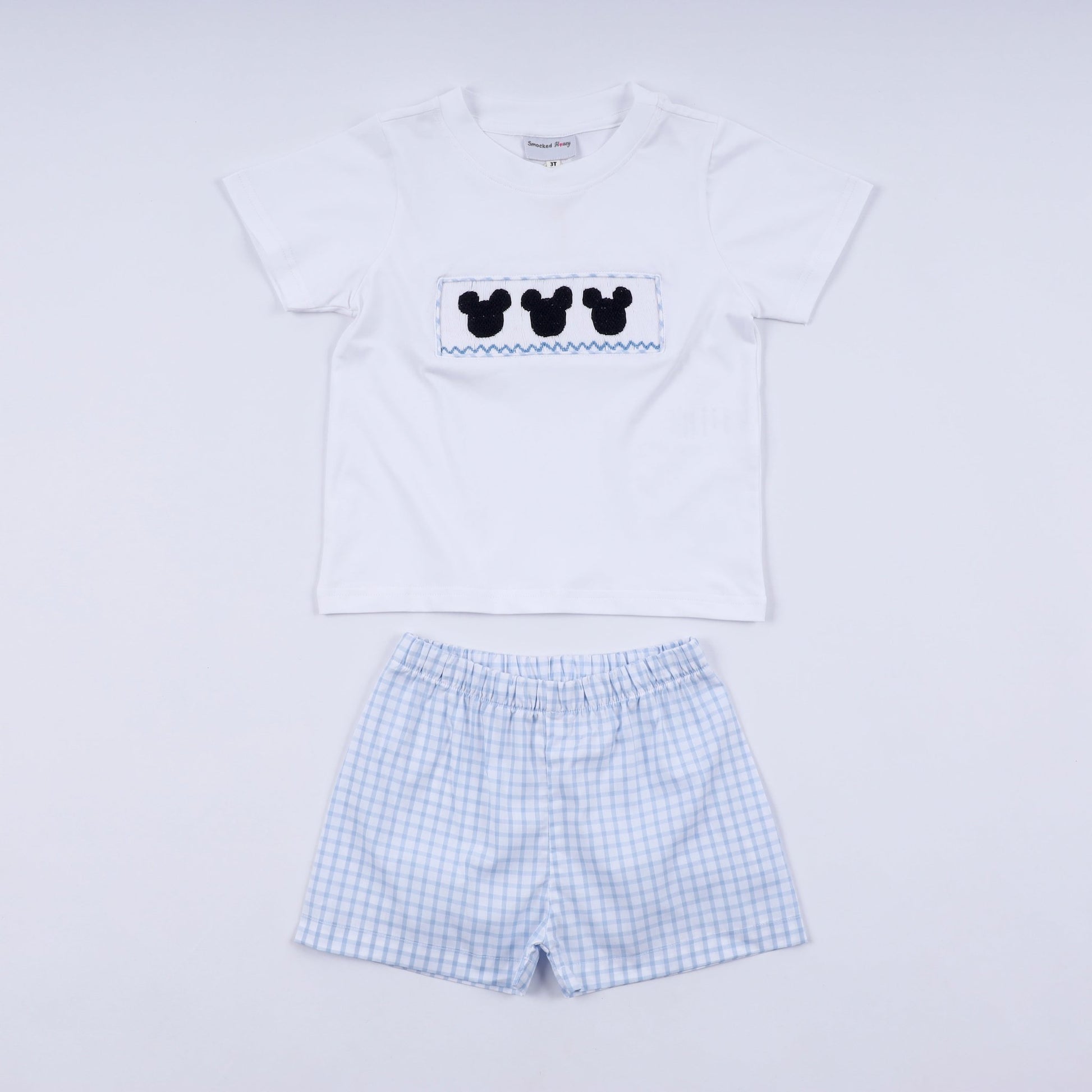 Blue character hand smocked gingham shorts set - Abbies Place