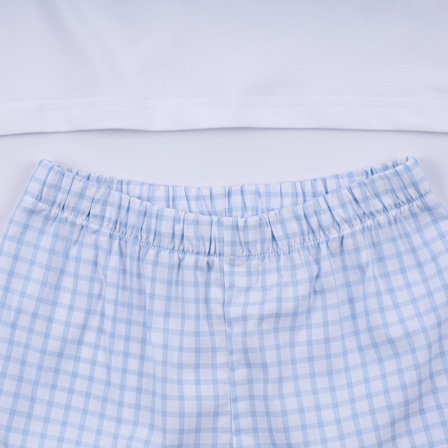 Blue character hand smocked gingham shorts set - Abbies Place
