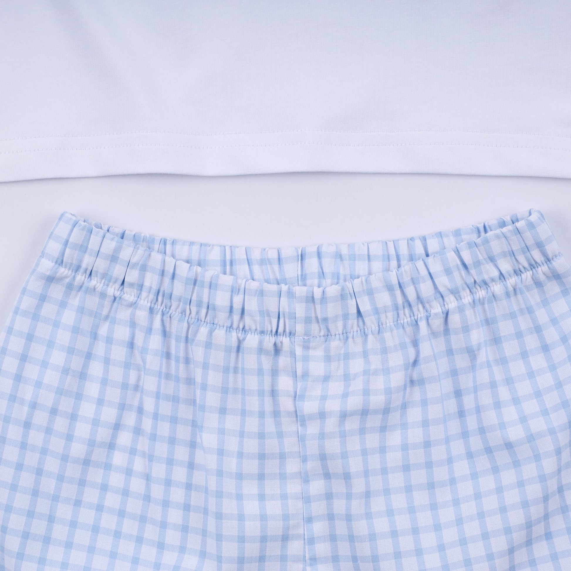 Blue character hand smocked gingham shorts set - Abbies Place