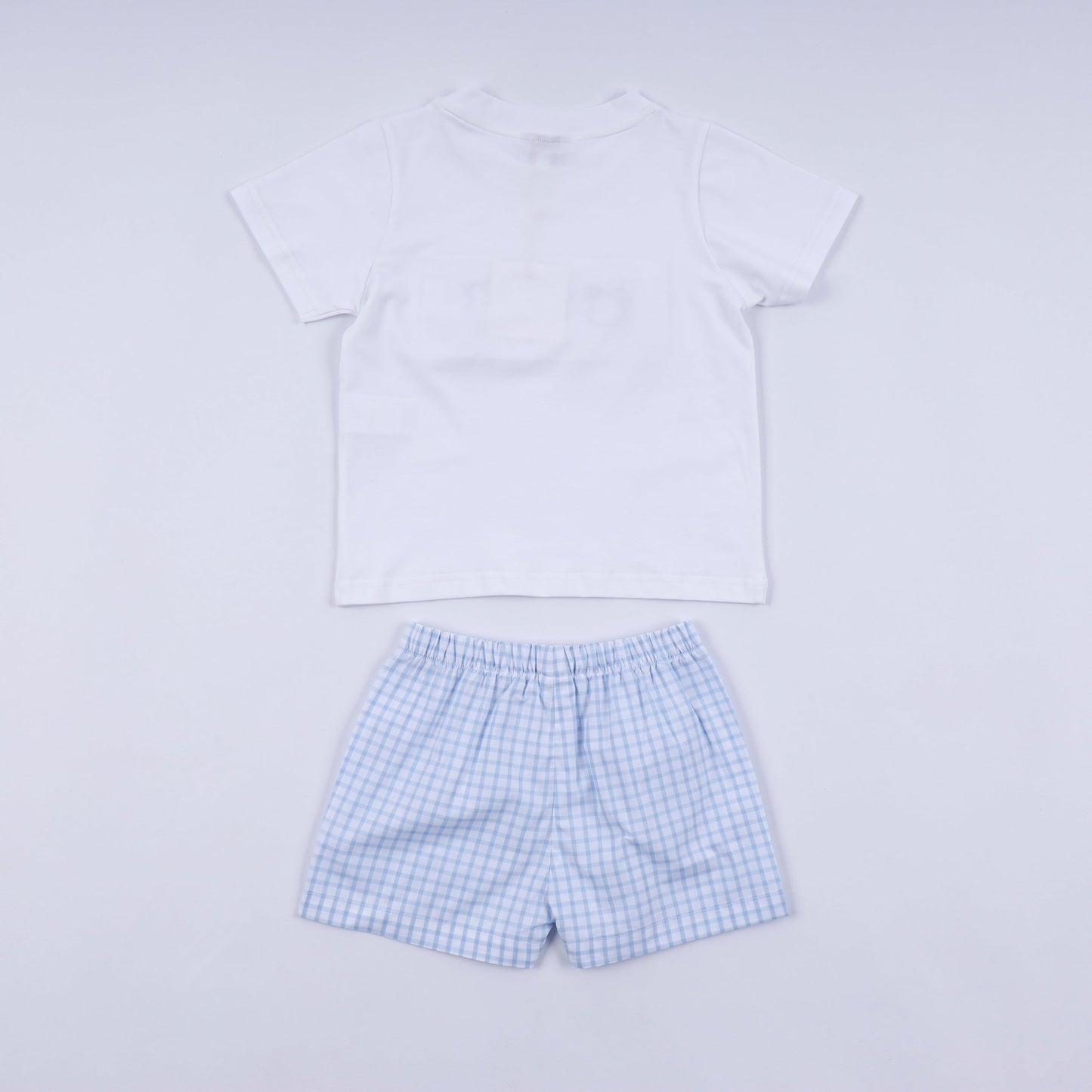 Blue character hand smocked gingham shorts set - Abbies Place
