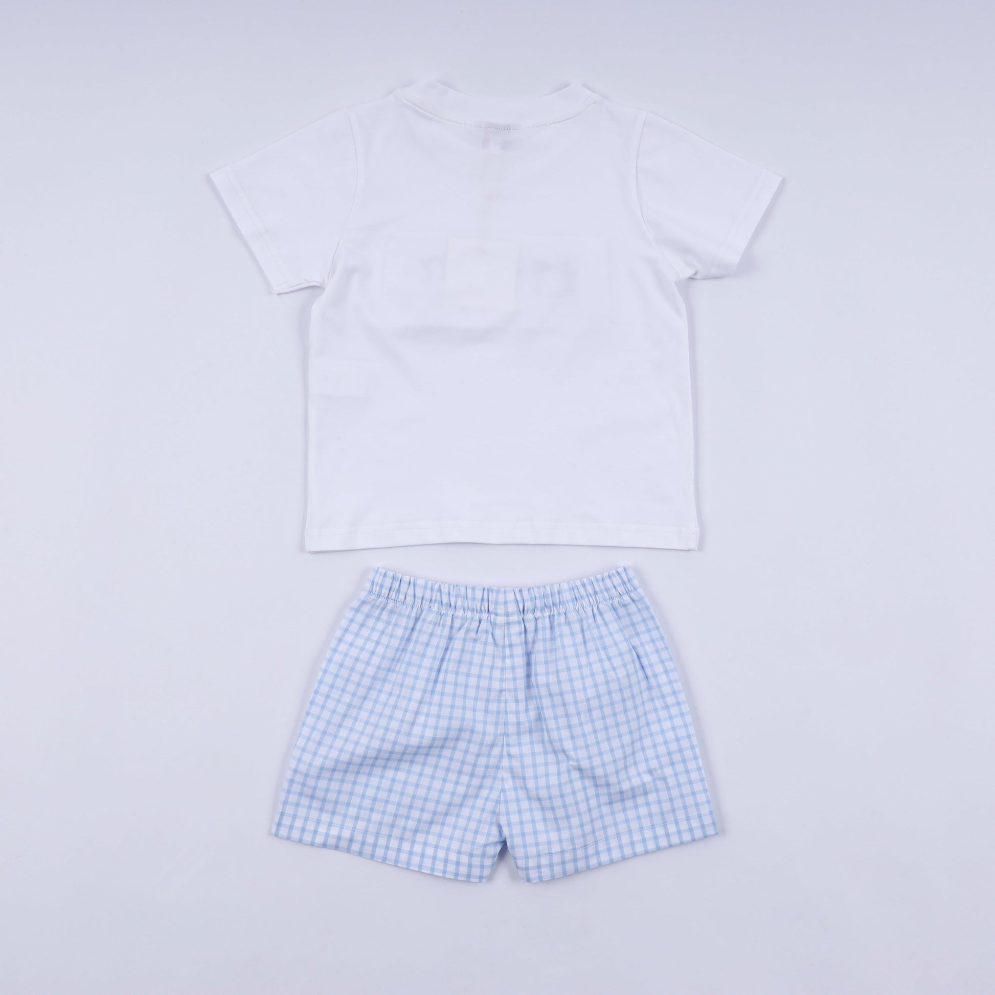 Blue character hand smocked gingham shorts set - Abbies Place